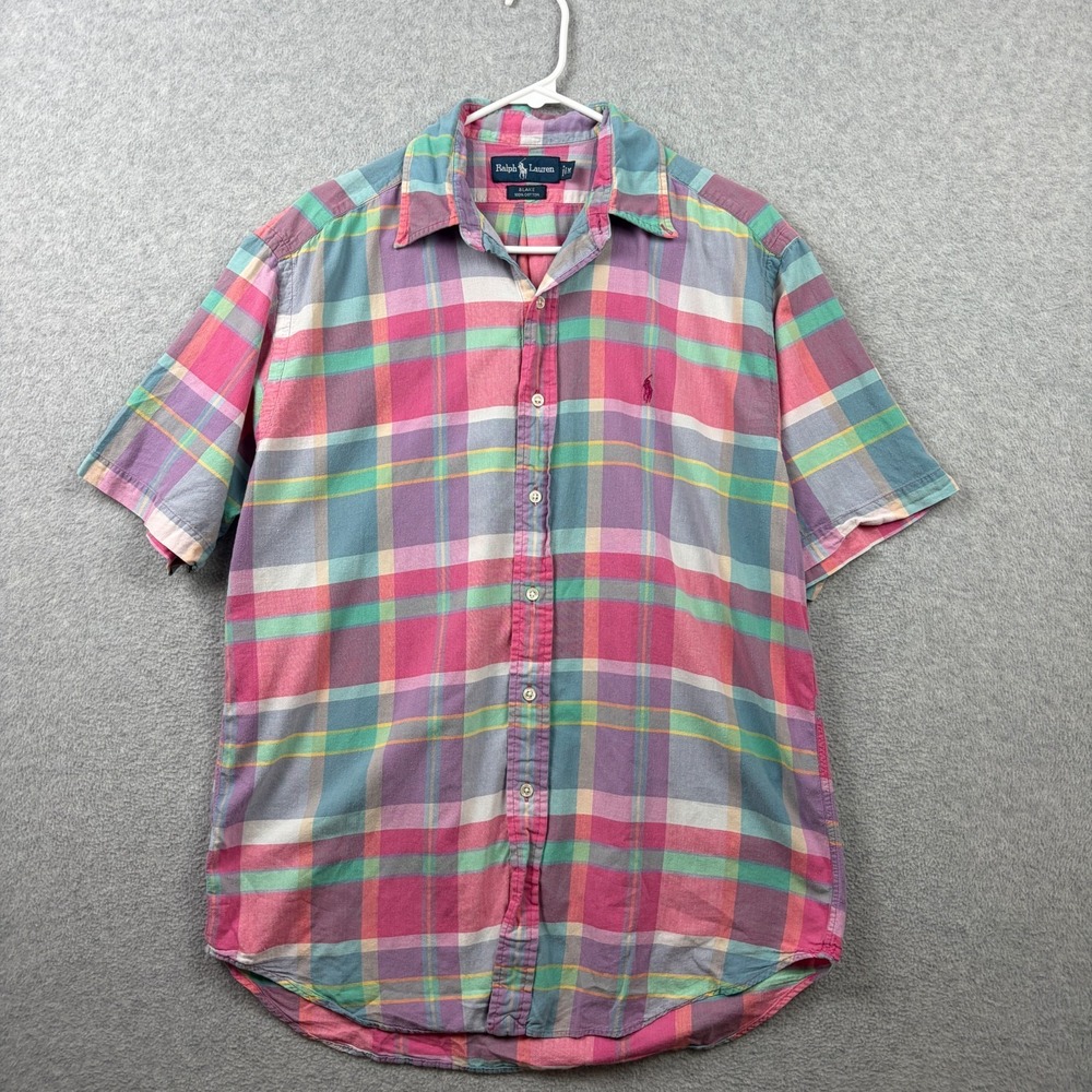 Ralph Lauren Blake Shirt Mens Medium Madras Plaid Short Sleeve Button Down VTG